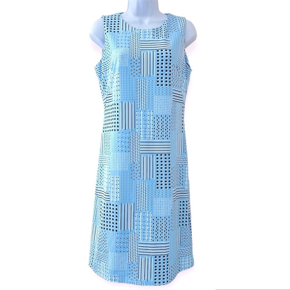 J. McLaughlin Blue Catalina Cloth Geometric Knee Length Tank Dress S